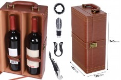 Луксозна кутия за 2 бутилки вино с аксесоари, с кожено покритие 
