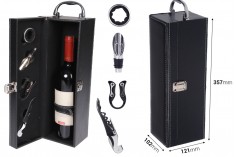 Луксозна кутия за бутилка за  вино с аксесоари и кожена подплата в черен цвят