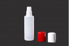 Пластмасова полупрозранча бутилка 100 мл с бяла или с червена капачка 