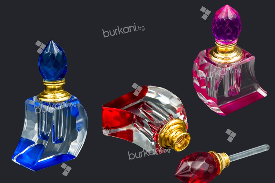Kristal kapaklı ve iğneli  renkli kristal parfüm şişesi 5 ml
