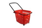 Ръчно изработена пластмасова кошница с колела в червено 60x45x46 cm Ръчно изработена пластмасова кошница с колела в червено 60x45x46 cm