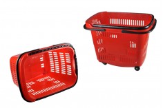 Ръчно изработена пластмасова кошница с колела в червено 60x45x46 cm