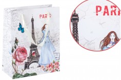 210 x 100 x 260 mm saten saplı Eiffel plastik Hediyelik çanta