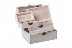 Дървена кутия за съхранение с клип - комплект от 3 части (S-M-L)