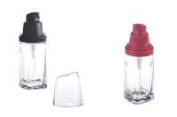 Стъклена бутилка 30 мл с помпа ( червена или черна) за крем и прозрачна пластмасова капачка 