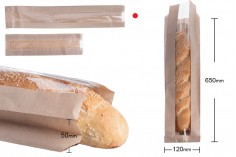 Кафяв крафт плик за хляб (багета) с размери 120x50x65 с прозорец 70 mm 