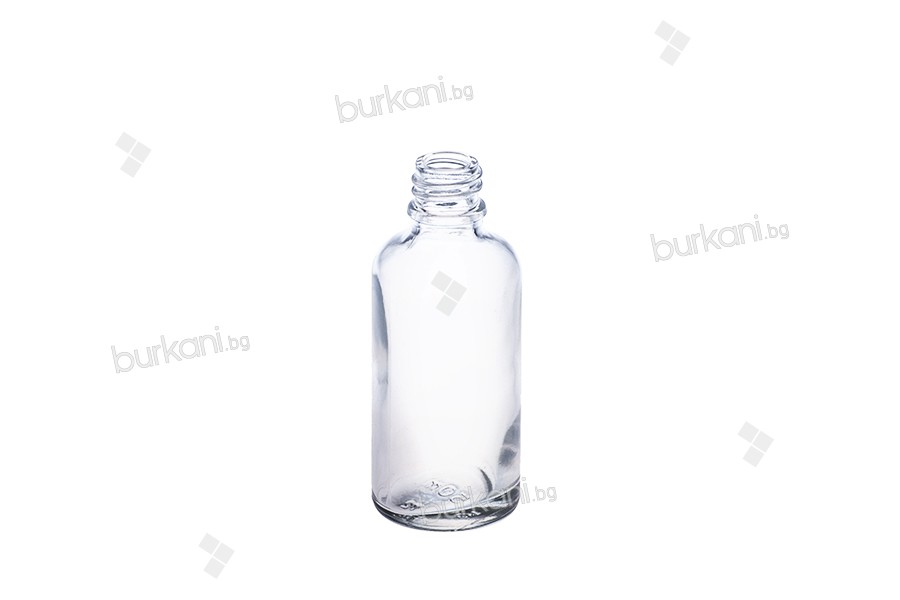 Прозрачна стъклена бутилка 50 мл за етерични масла с гърловина PP18