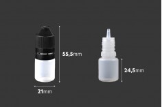 Пластмасова млечна бутилка  5 ml с черна пластмасова капачка  CRC и пластмасов дозатор за електронна цигара - 50 бр. 