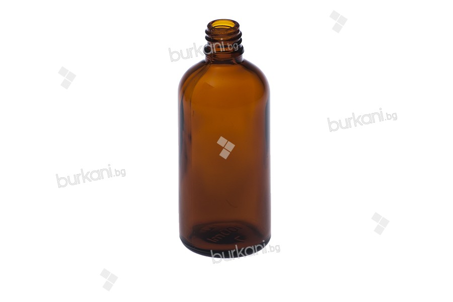 Стъклена кафява бутилка за етерични масла 100 мл, с гърло PP18