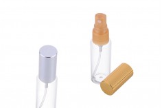 Стъклена бутилка за парфюм  с пластмасов спрей и алуминиева капачка в два цвята