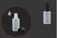 Пластмасова млечна бутилка 30 мл с черна пластмасова черна капачка  CRC и пластмасов дозатор за електронна цигара - 50 бр. 