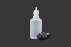 Пластмасова млечна бутилка 30 мл с черна пластмасова черна капачка  CRC и пластмасов дозатор за електронна цигара - 50 бр. 