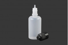 Пластмасова бутилка  50 ml  с пластмасова черна капачка CRC и пластмасов дозатор за електронна цигара  - 50 бр.