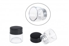 Малко стъклено бурканче за крем 5 мл (прозрачно или карамелено) с пластмасова черна капачка