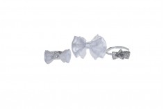 Бяла панделка с перлички със сребърен тел 15 см, в опаковка от 50 броя
