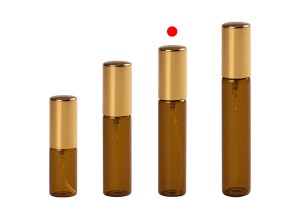 Карамелено стъклено шишенце 10 мл със златиста спрей помпа  - 6 бр./пакет-изображение_група