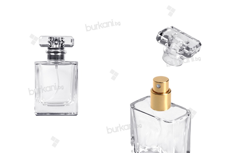 Стъклена бутилка за парфюм със спрей и капачка 50 мл 
