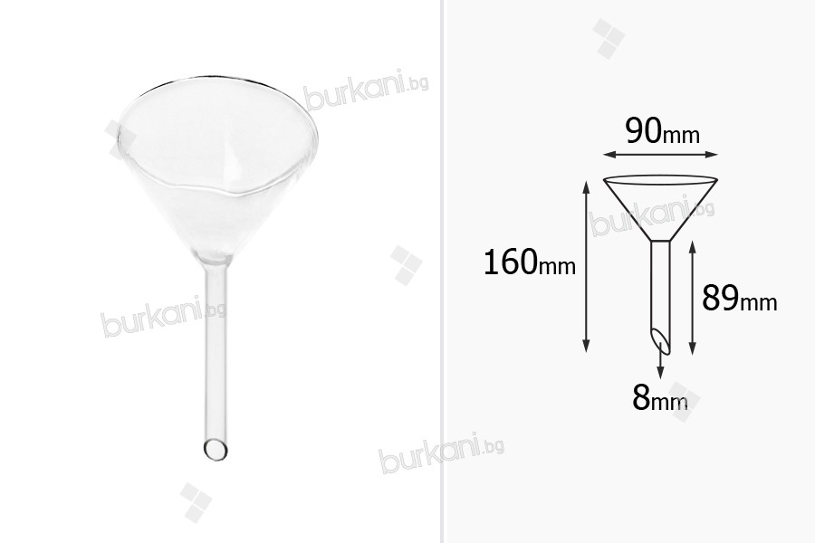 Стъклена фуния - диаметър 90 мм (долна част 8 мм)