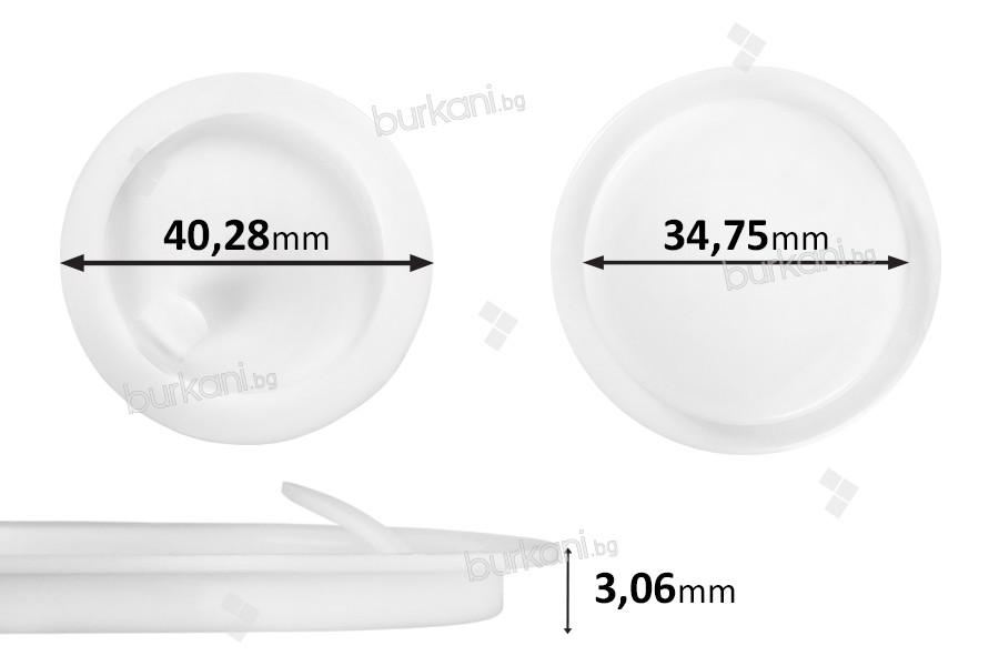 Пластмасово уплътнение (PE) бяло с височина 3,06 мм - диаметър 40,28 мм (малък: 34,75 мм) - 12бр