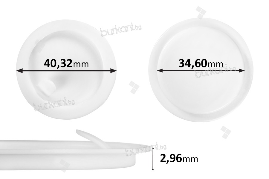 Plastik koruyucu tıpa  (PE) beyaz yükseklik 2.96 mm - çap 40.32 mm (küçük: 34.60 mm) - 12 adet