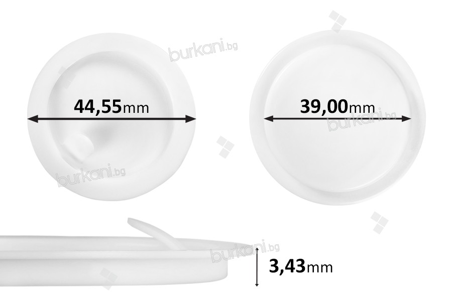 Пластмасово уплътнение (PE) бяло с височина 3,43 мм - диаметър 44,55 мм (малък: 39 мм) - 12бр