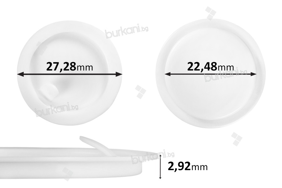 Plastik koruyucu tıpa (PE) beyaz yükseklik 2.92 mm - çap 27.28 mm (küçük: 22.48 mm) - 12 adet