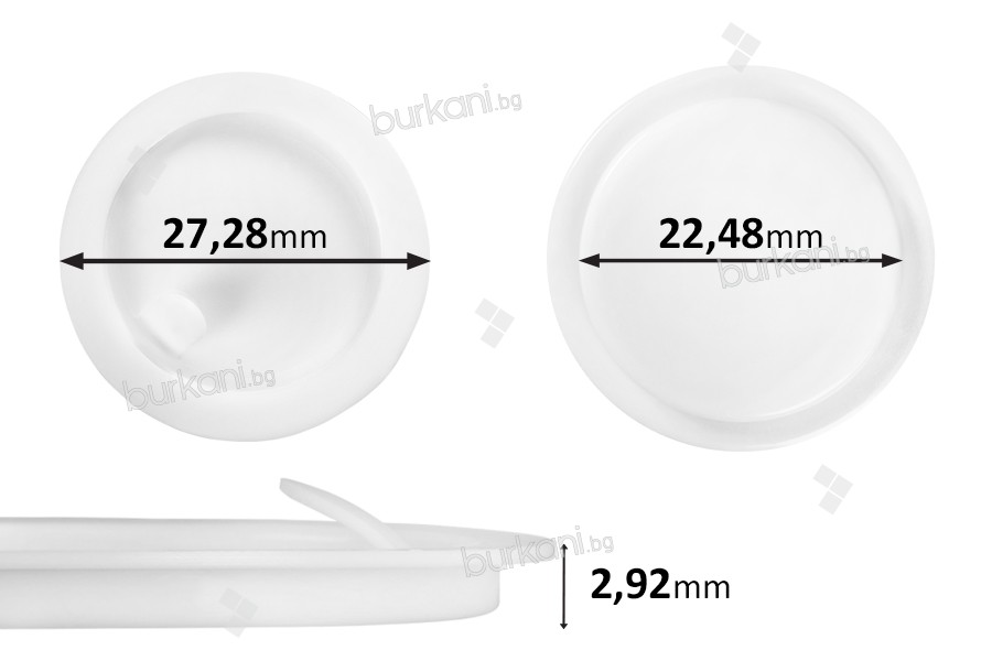 Пластмасово уплътнение (PE) бяло с височина 2,92 мм - диаметър 27,28 мм (малък диаметър: 22,48 мм) - 12бр