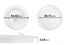 Plastik koruyucu kapak  (PE) beyaz yükseklik 3,54 mm - çap 44,42 mm (küçük: 38,71 mm) - 12 adet