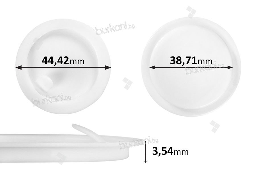 Plastik koruyucu kapak  (PE) beyaz yükseklik 3,54 mm - çap 44,42 mm (küçük: 38,71 mm) - 12 adet