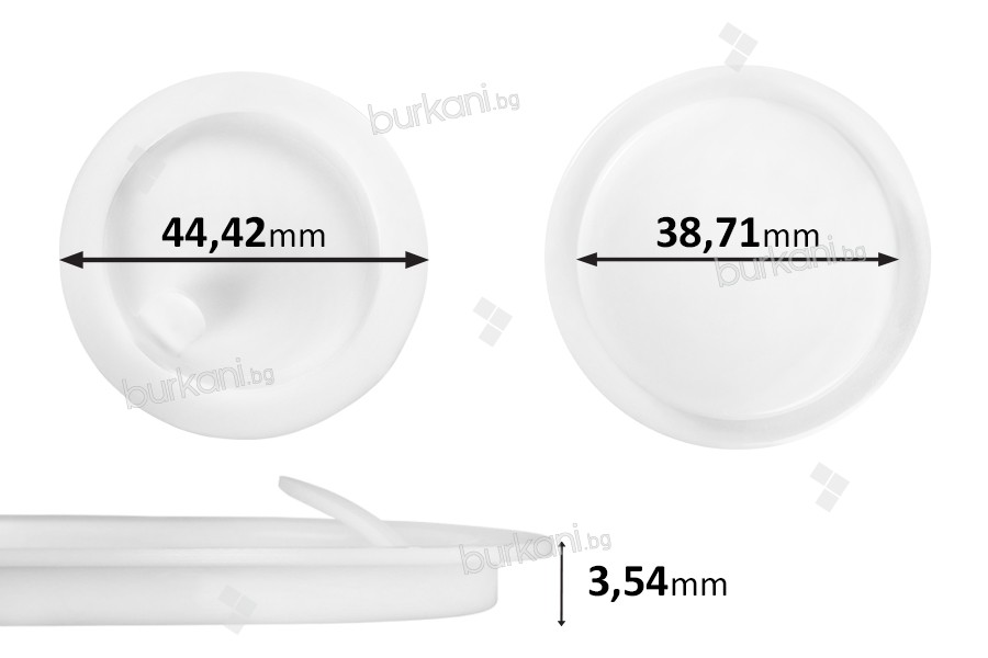 Пластмасово уплътнение (PE) бяло с  височина 3,54 мм - диаметър 44,42 мм (малко: 38,71 мм) - 12бр