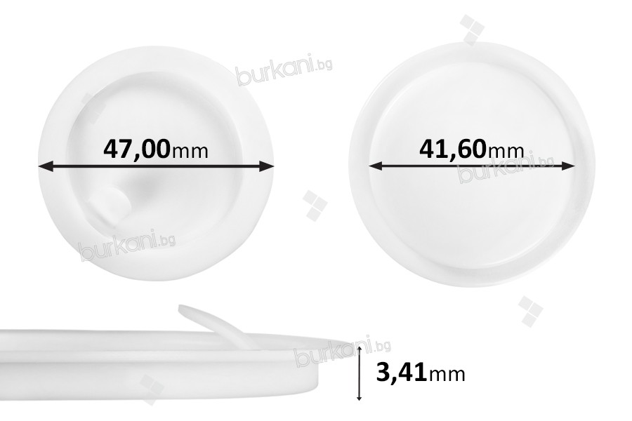 Пластмасово уплътнение (PE) бяло с  височина 3,41 мм - диаметър 47 мм (малко: 41,60 мм) - 12бр