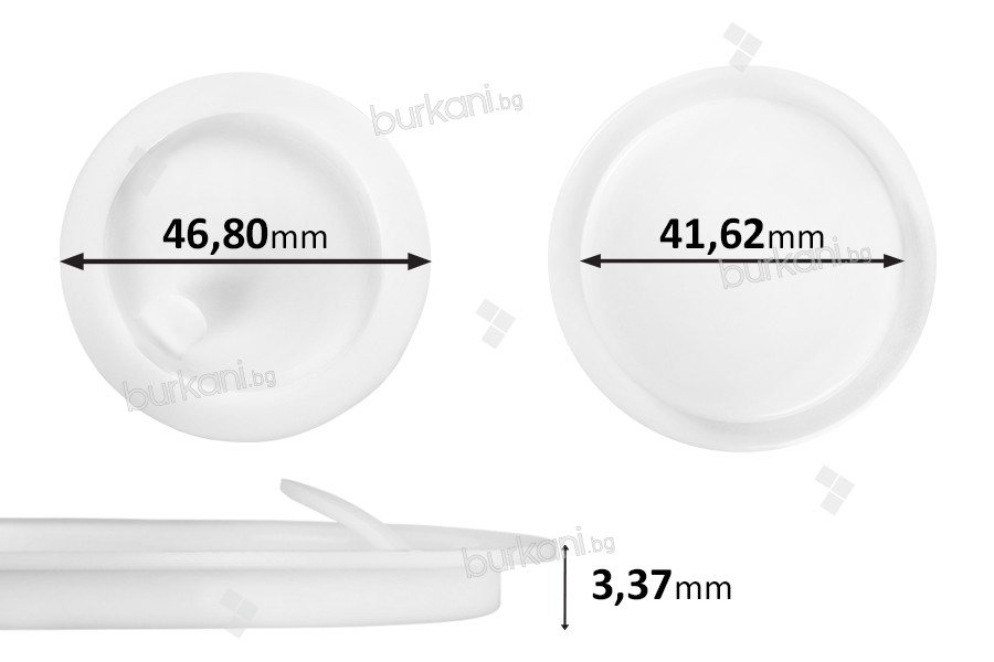 Пластмасово уплътнение (PE) бяло височина 3.37 mm - диаметър 46.80 mm (малко: 41.62 mm) - 12бр