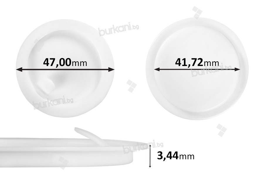 Plastik koruyucu kapak (PE) beyaz yükseklik 3.44 mm - çap 47.00 mm (küçük: 41.72 mm) - 12 adet