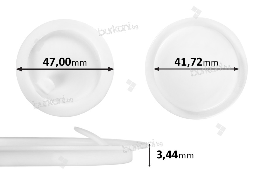 Пластмасово уплътнение (PE) бяло с височина 3,44 мм - диаметър 47,00 мм (малко: 41,72 мм) - 12бр