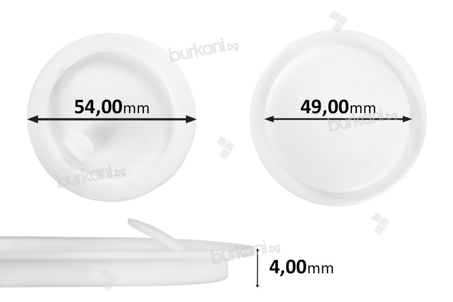 Пластмасово уплътнение (PE) бяло височина 4 мм - диаметър 54 мм (малък: 49 мм) - 12бр