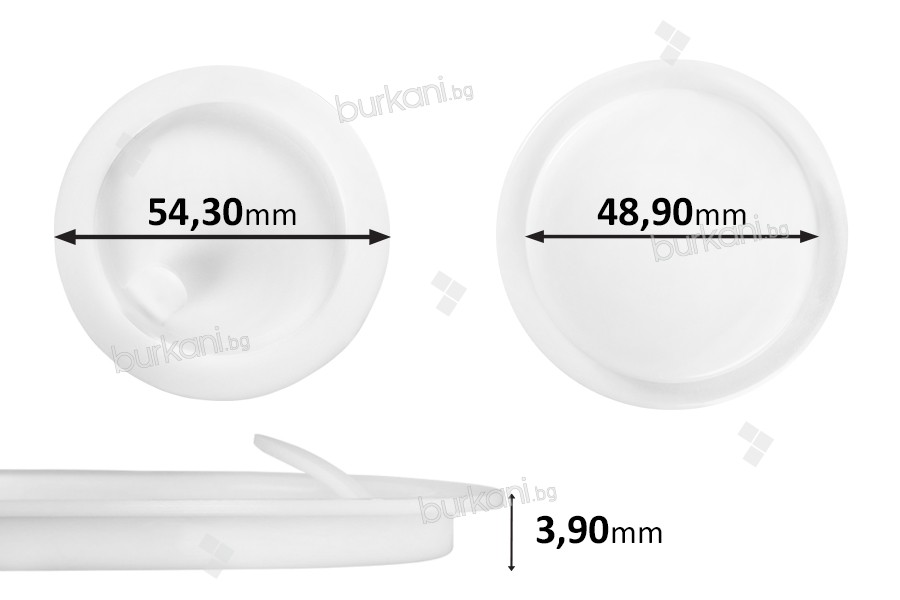 Пластмасово уплътнение (PE) бяло с височина 3.90 мм - диаметър 54.30 мм (малък димаетър: 48.90 мм) - 12бр