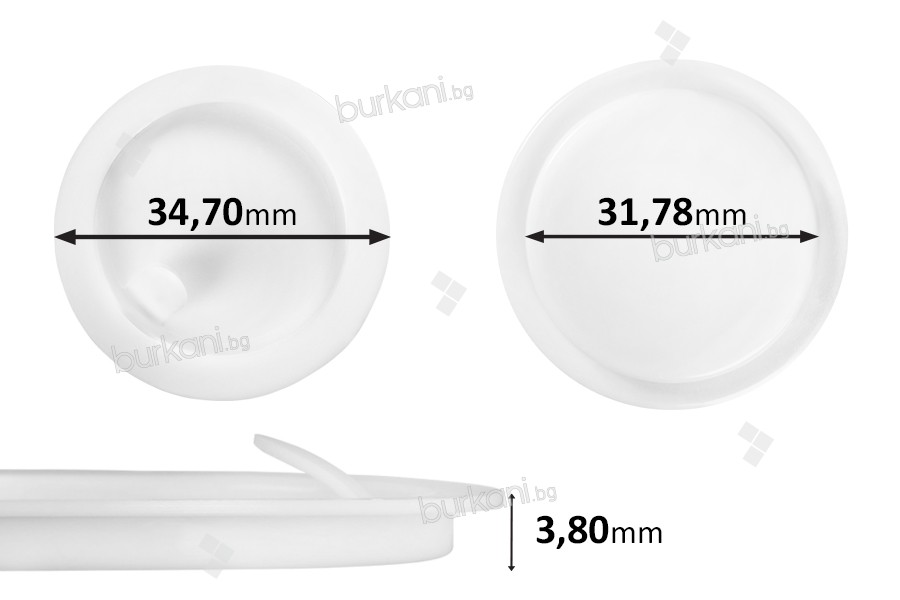 Пластмасово уплътнение (PE) бяло с височина 3,80 мм - диаметър 34,70 мм (малък димаетър: 31,78 мм) - 12бр