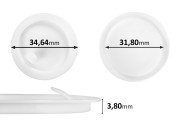 Пластмасово уплътнение (PE) бяло с  височина 3.80 mm - диаметър 34.64 mm (малък диаметър : 31.80 mm) - 12бр