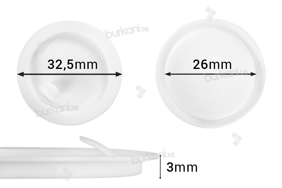 Πластмасово (PE) уплътнение в бял цвят 32,5 мм   за буркани от 30 ml