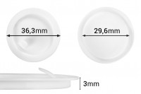 Пластмасово уплътнение 36,3 мм (PE) в бял цвят за бурканчета от 50 ml