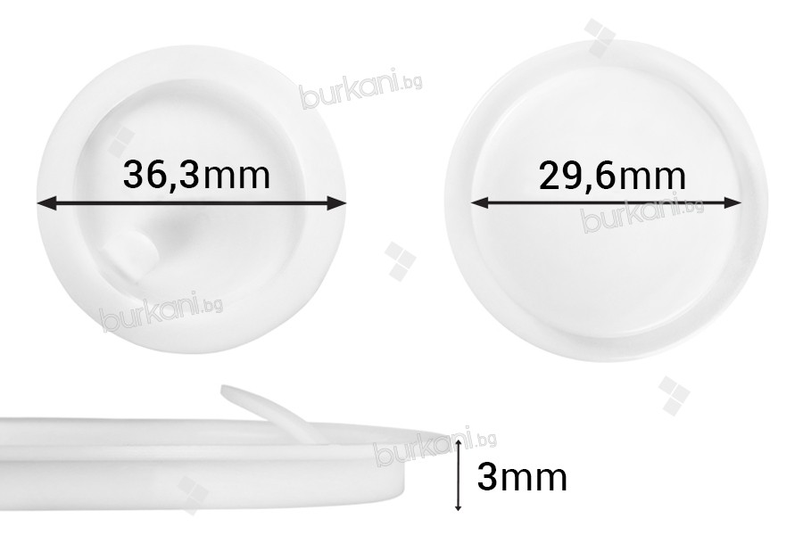 50 ml kavanozlar için beyaz renkte 36,3 mm (PE) plastik conta