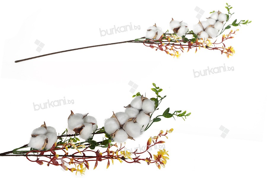 Bej renkli pamuk çiçeği ile dekoratif dal