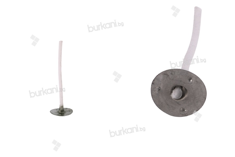 Восъчени памучни фитили за свещи с дължина 40 мм и метална основа - 50 бр.