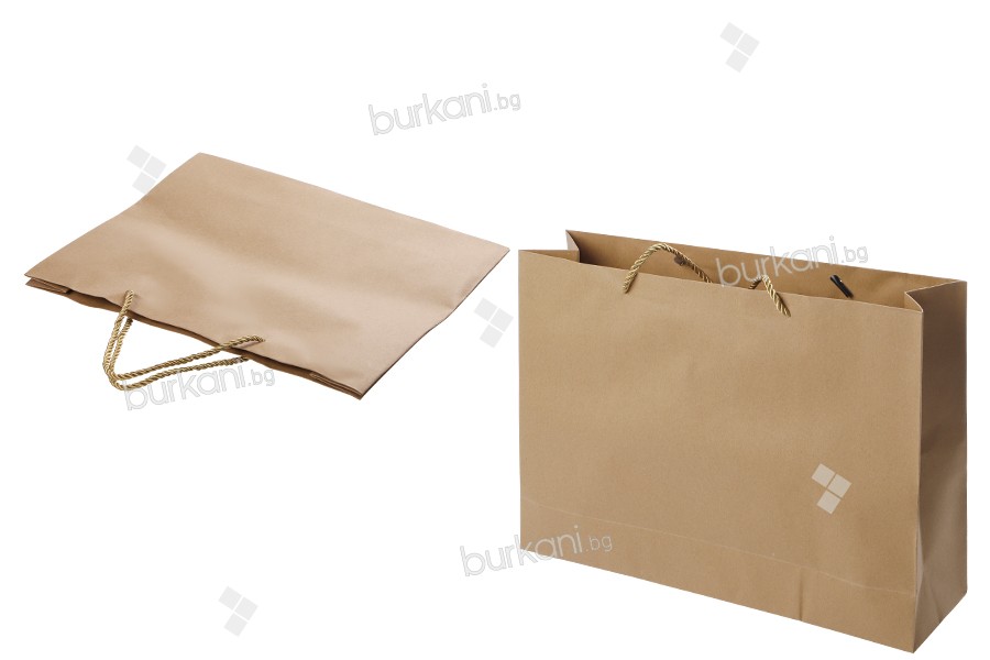 Хартиена кафява подаръчна чанта за подарък с усукан шнур дръжка  250x90x200 мм - 12 бр
