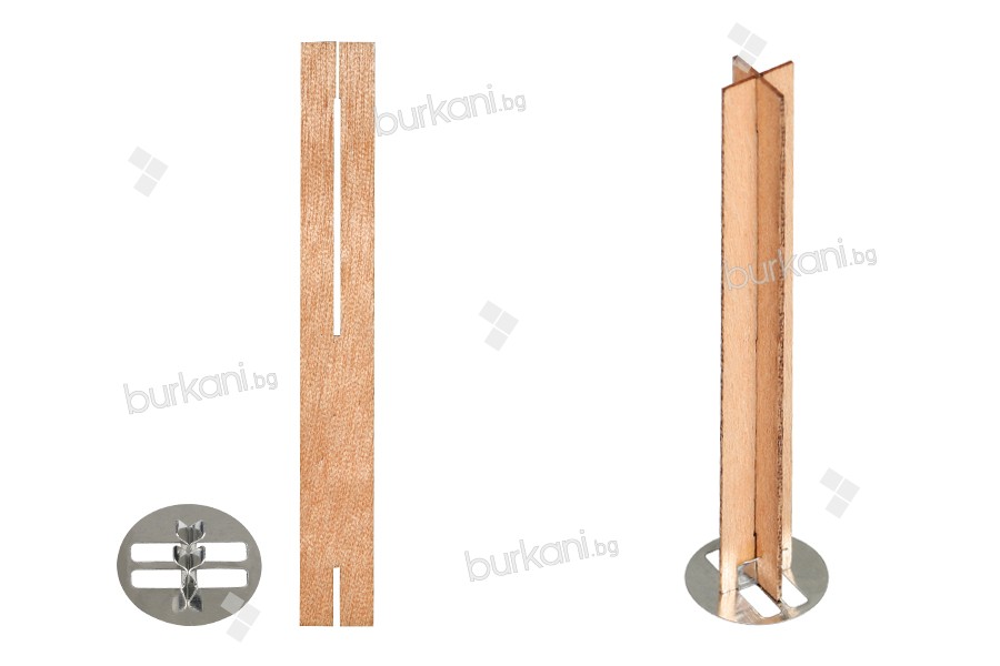 Дървени фитили във формата на кръст  за свещи с размер 13х100, на метална основа - 25 бр./ пакет