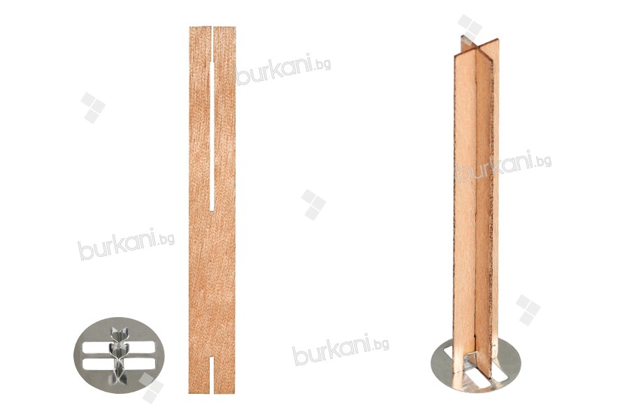 Mumlar için metal tabanlı bir haç şeklinde 13x100 mm ahşap fitiller - 25 adet