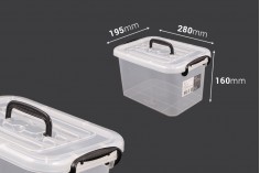 Прозрачна пластмасова кутия за съхранение с размери 280x195x160 mm, с капак с дръжка