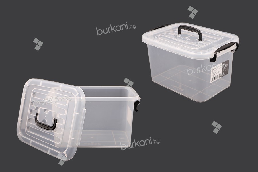 Прозрачна пластмасова кутия за съхранение с размери 280x195x160 mm, с капак с дръжка
