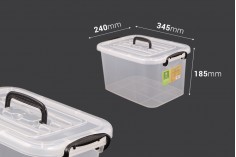 345x240x185 mm şeffaf plastik, emniyet kapamalı saklama kutusu