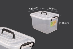 Пластмасова прозрачна кутия за съхранение с размери 345x240x185 mm, с капак с дръжка-изображение_размери